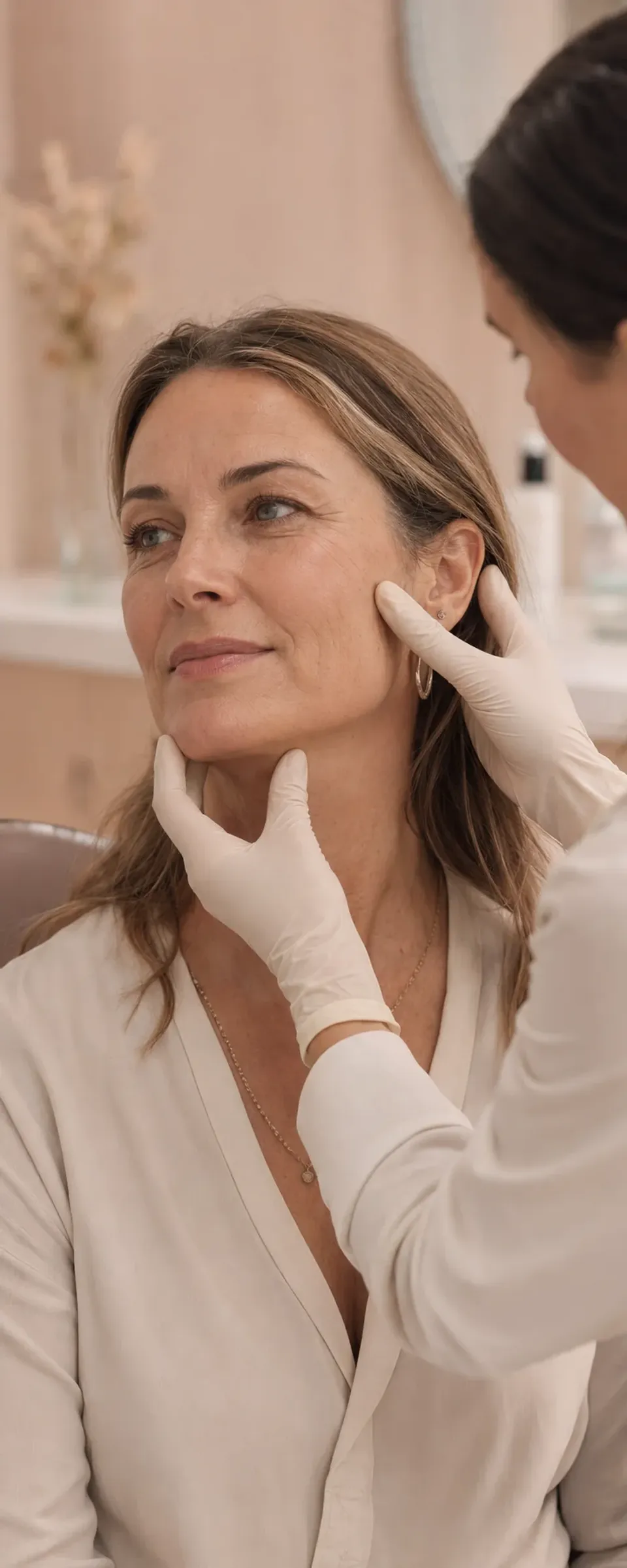Evaluación profesional del rostro y la firmeza de la piel.
