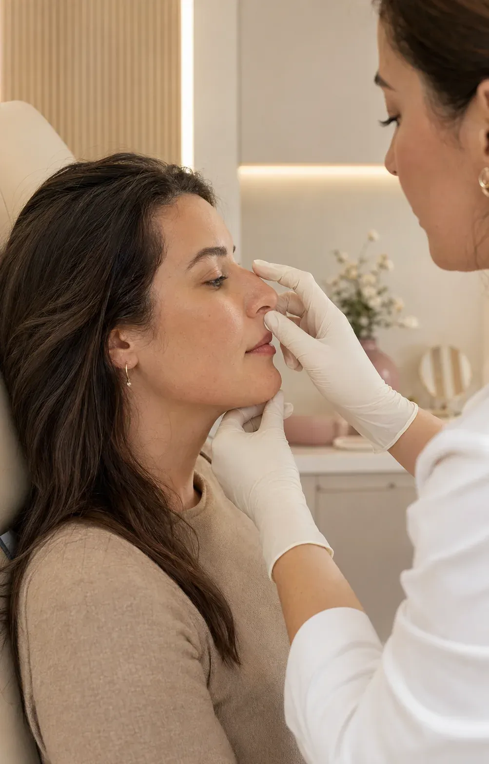 Evaluación del perfil nasal de una paciente.